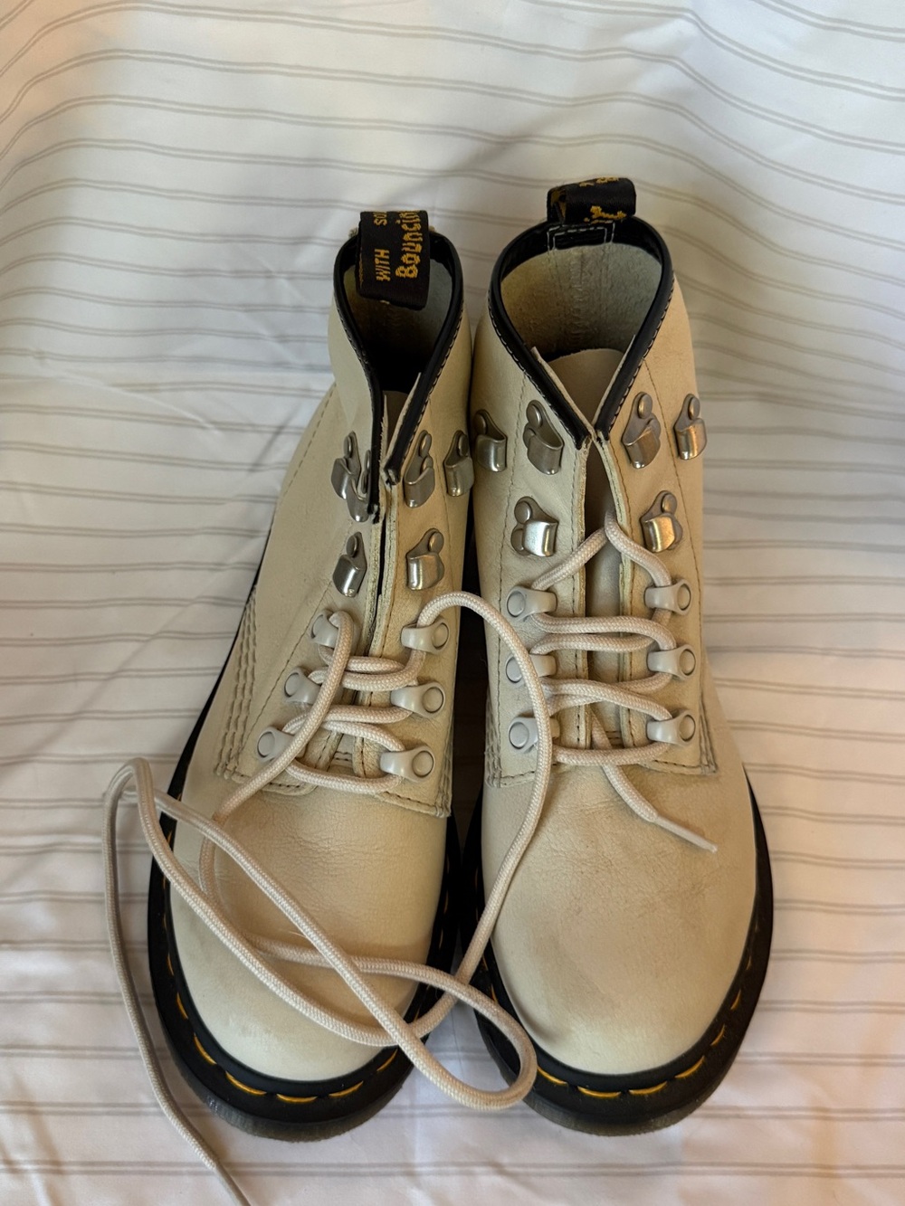 Dr. Martens Cream Leather Hiking-Style Lace-Up Boots